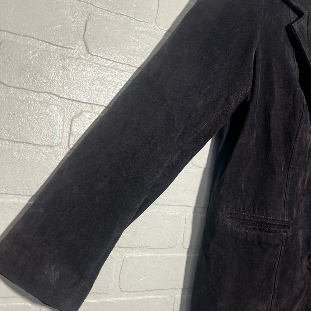 Denim & Company Womens Leather Blazer Dark Grey Button Front Classic Large - Picture 4 of 13